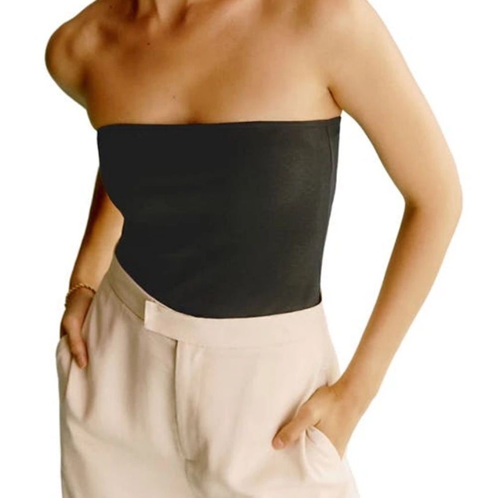 Reformation Seren Strapless Organic Cotton Jersey Top Black Large